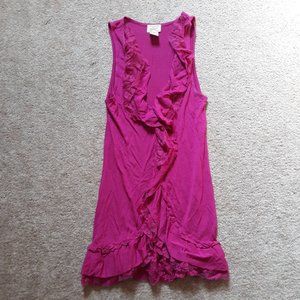 Eyelash Couture Magenta Ruffle Front Lace Trim Tank Top - Size S